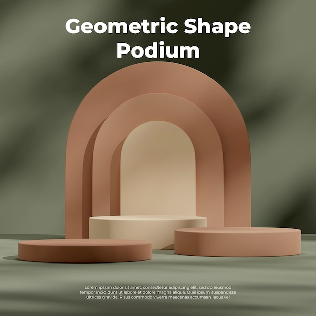 3d rendering image mockup of cylinder podium in square layout with boho rainbow backdrop