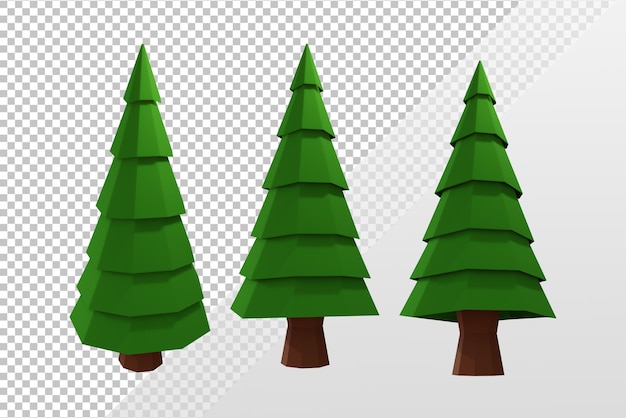 3d rendering lowpoly simple green christmas tree cone perspective view