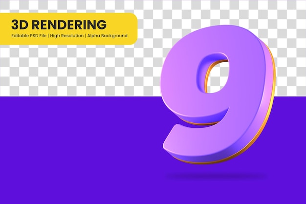 3d rendering number 9 isolated