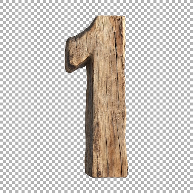 3D Rendering of a alphabet number 1 made with Wood on Transparent Background