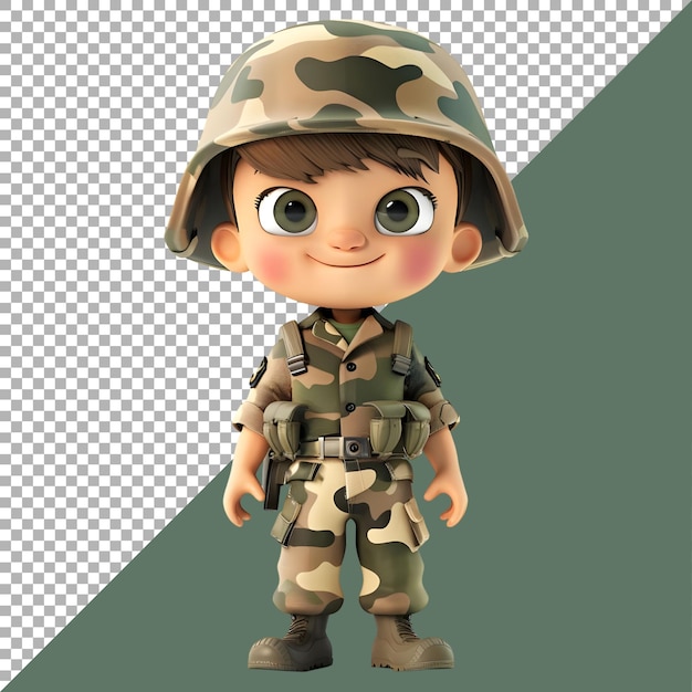 3D Rendering of a Cartoon of Army Man with Uniform on Transparent Background Ai Generated