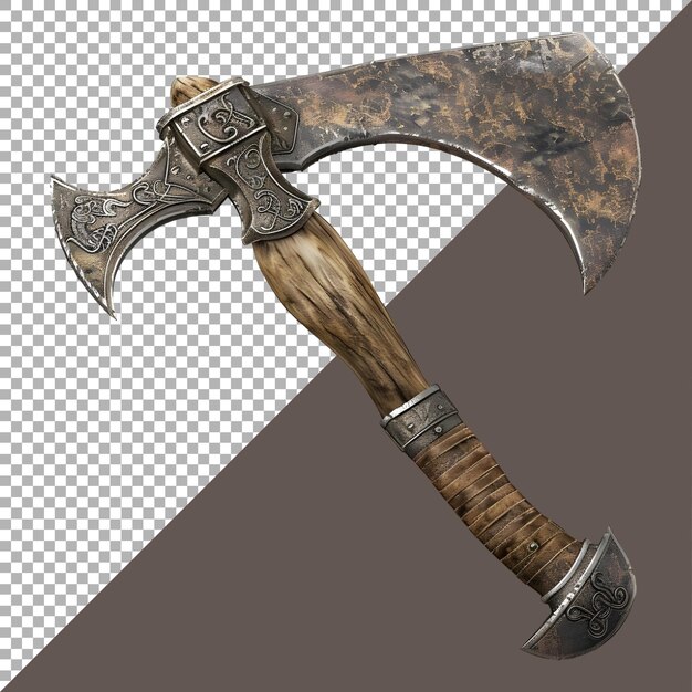 3D Rendering of a Viking Axe Weapon on Transparent Background Ai Generated