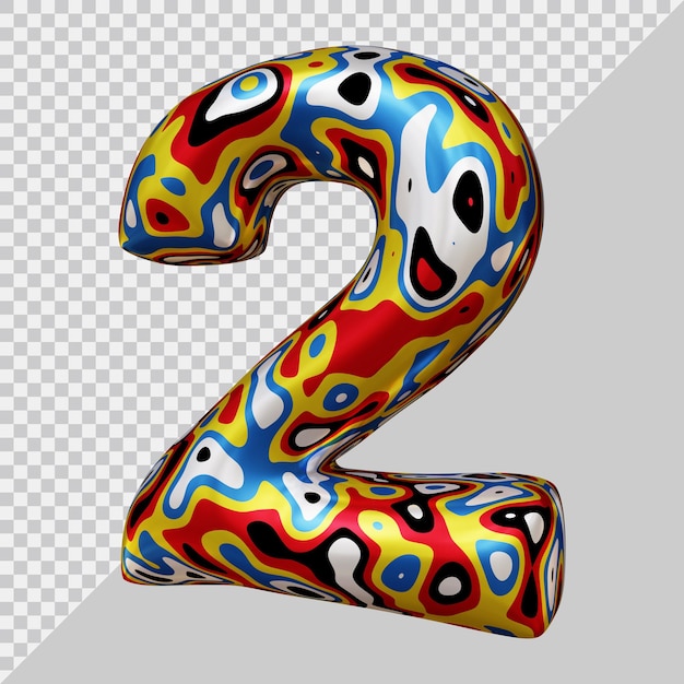 3d rendering of number 2 with modern style