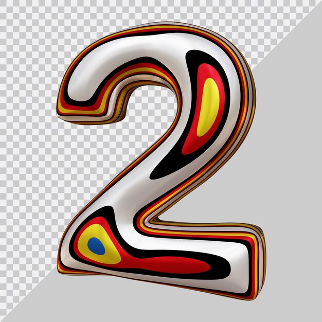 3d rendering of number 2 with modern style