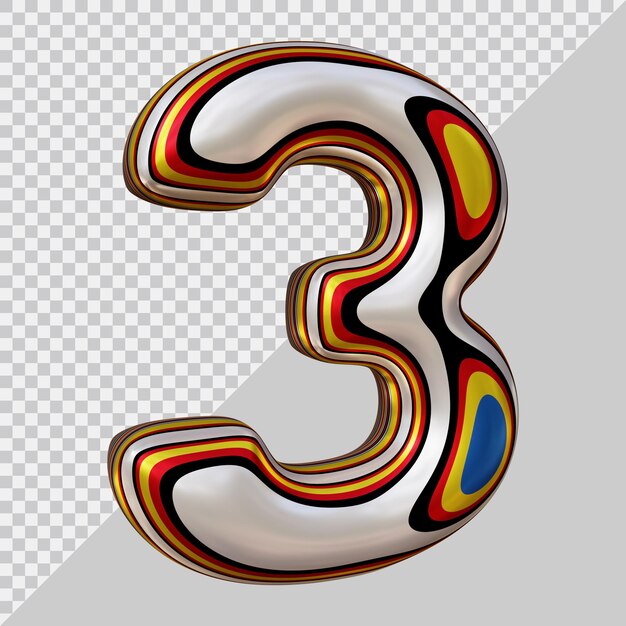 3d rendering of number 3 with modern style