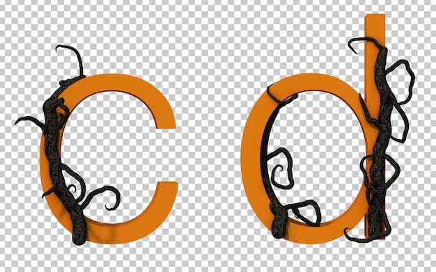 3d rendering of scary branch tree creeping on alphabet