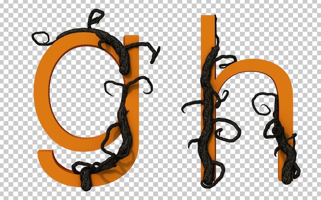 3d rendering of scary branch tree creeping on alphabet