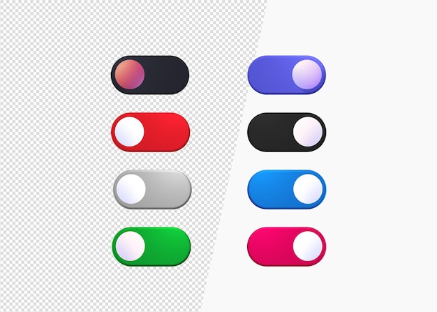 3d rendering of toggle switch buttons icon collection PSD