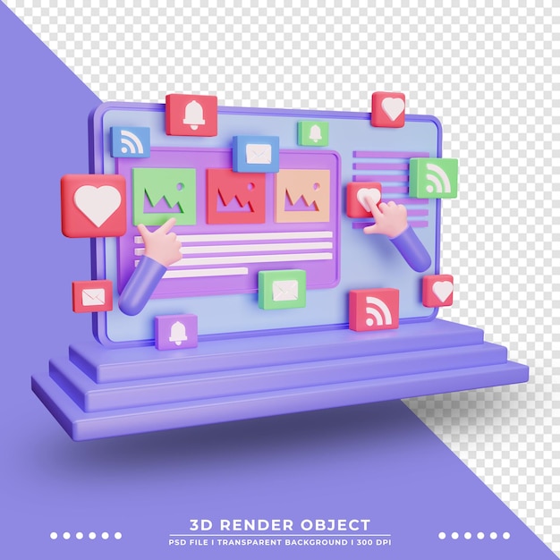3d rendering of video player website with various icon ornaments