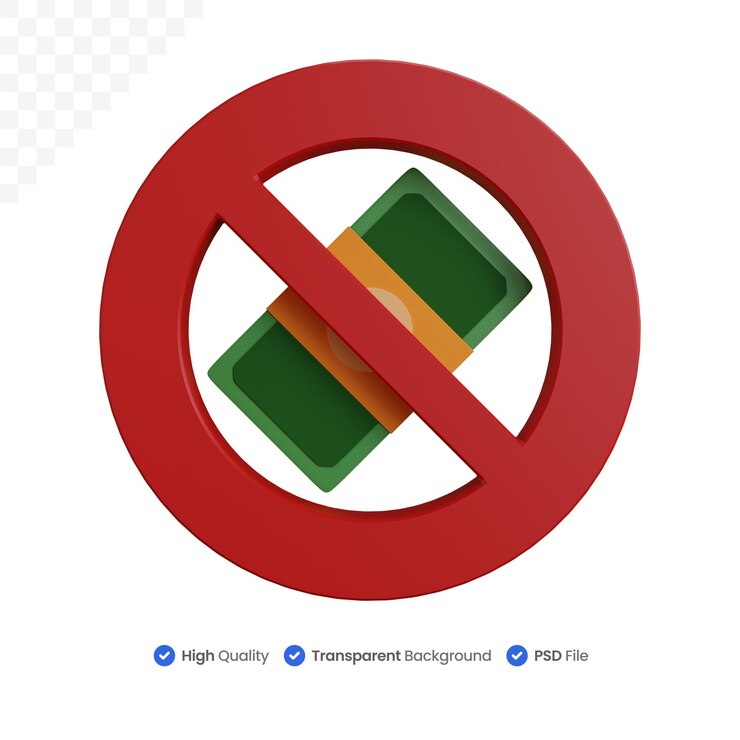 PSD 3d rendering prohibition sign with banknotes isolated