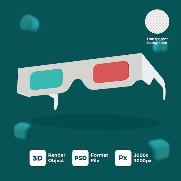 3d rendering red and blue 3d glasses icon with transparent icon premium psd
