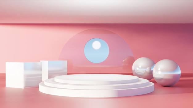 3D rendering white empty podium on red background