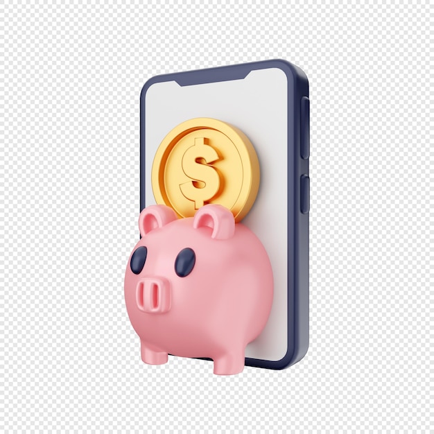 3d smartphone icon illustration piggy bank investment