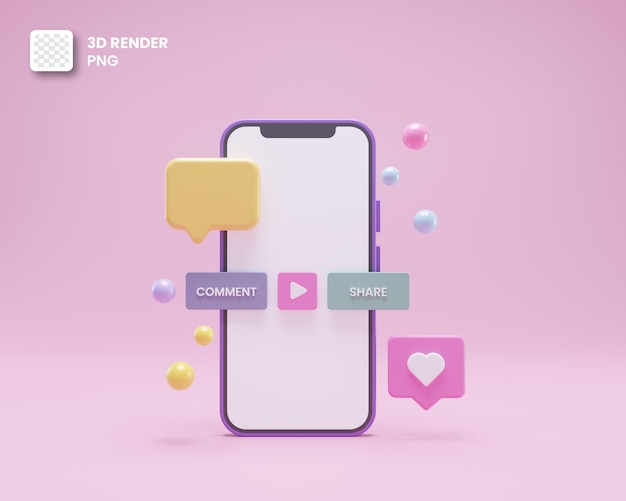 3D Social media with bubble chat on mobile phone for marketing banner or web banner