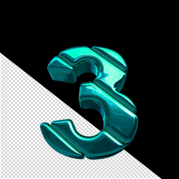 3d symbol made of turquoise diagonal blocks number 3