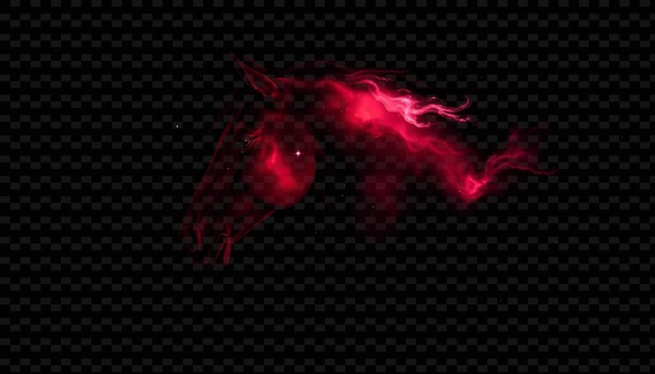 PSD a beautiful unicorn with a red flame on a black background