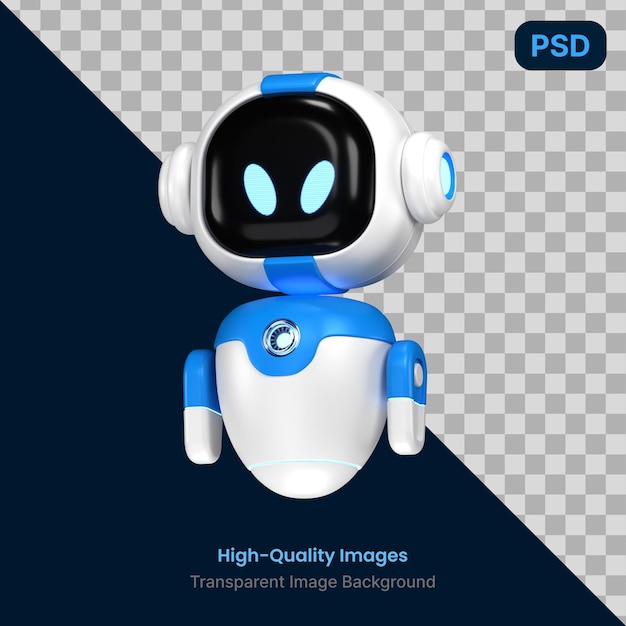 a blue robot with a black face and a blue background with a text high quality on it
