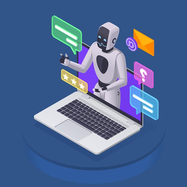 a cartoon of a robot with many different apps around the screen