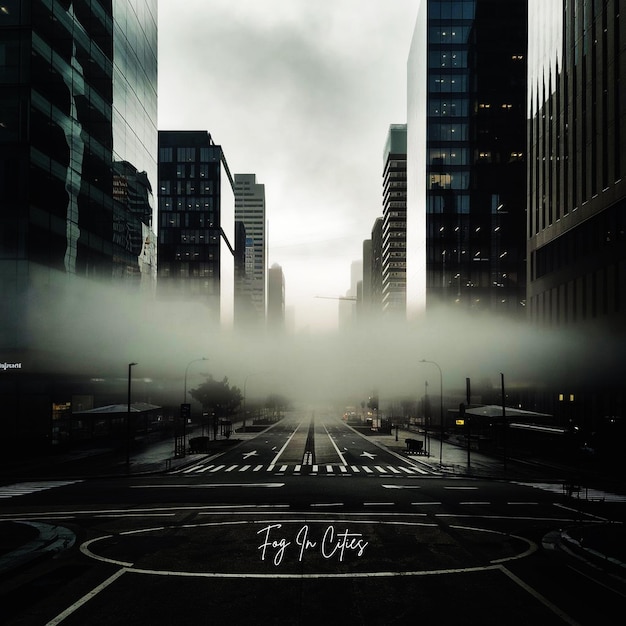a city street with fog in the background ai generate