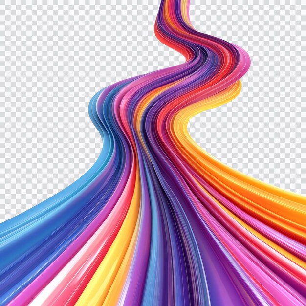 A colorful abstract digital data stream dynamically flowing in a 3D rendering on a transparent