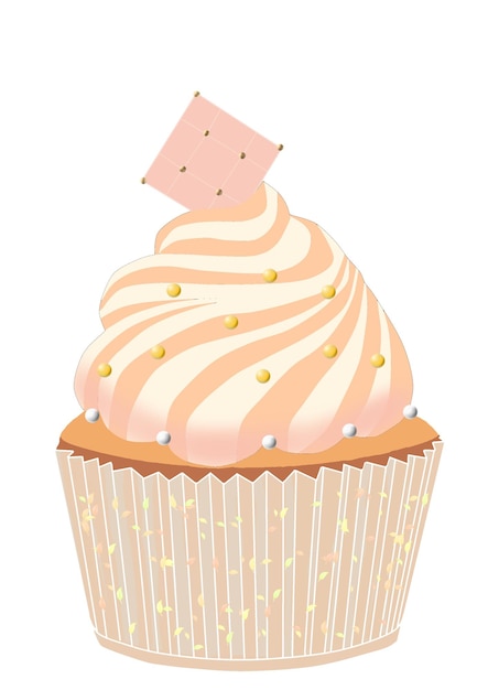 a cupcake with a pink and white frosting with a square on the top