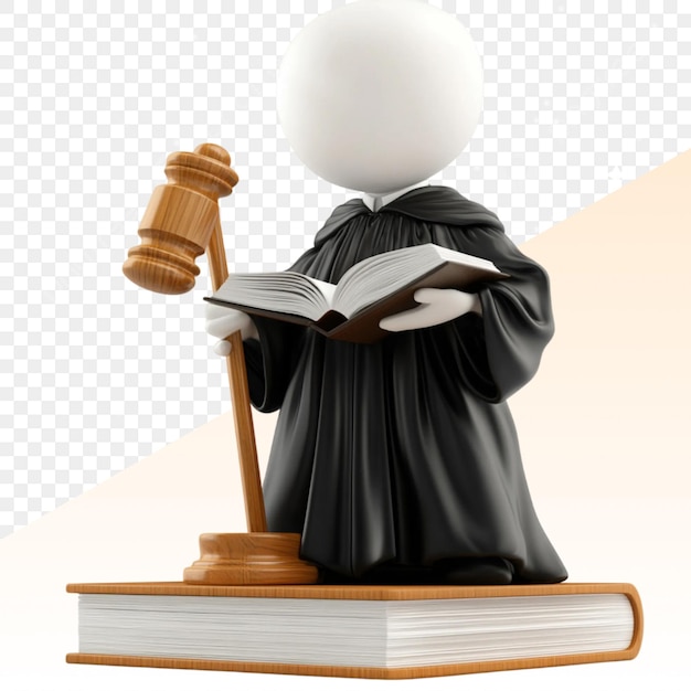 a figurine of a judge sits on a wooden table