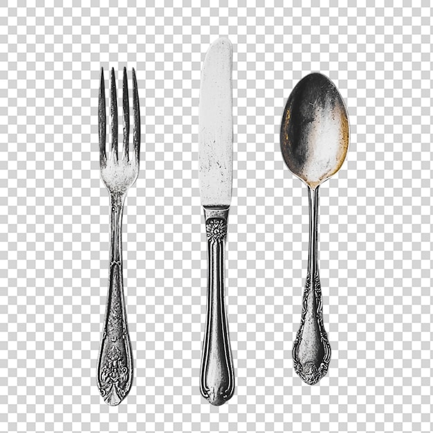 a knife fork and spoon isolated on transparent background
