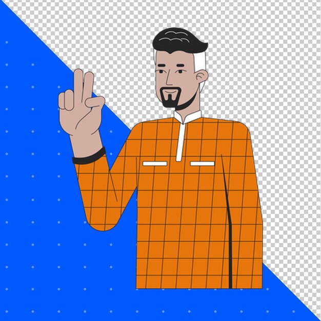 a man in an orange jacket is giving a thumbs up