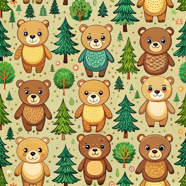 a pattern of bears with a number of numbers and a number of trees
