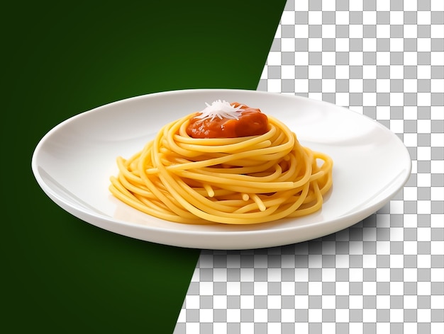 a plate of spaghetti with a green and tranparent background