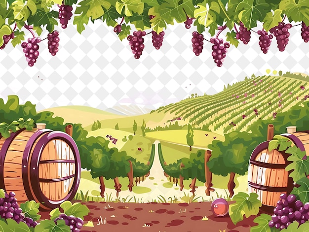 a poster with grapes and a wine barrel