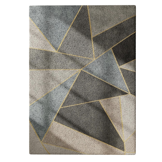 A rug with a geometric pattern and gold trim
