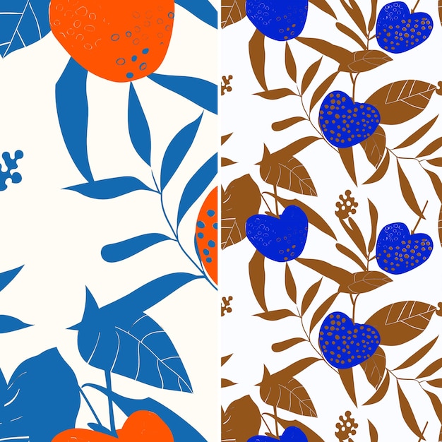 a set of blue and pink flowers and leaves with leaves and flowers