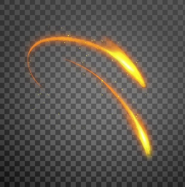 a set of realistic glowing lines with a yellow streak on the transparent background