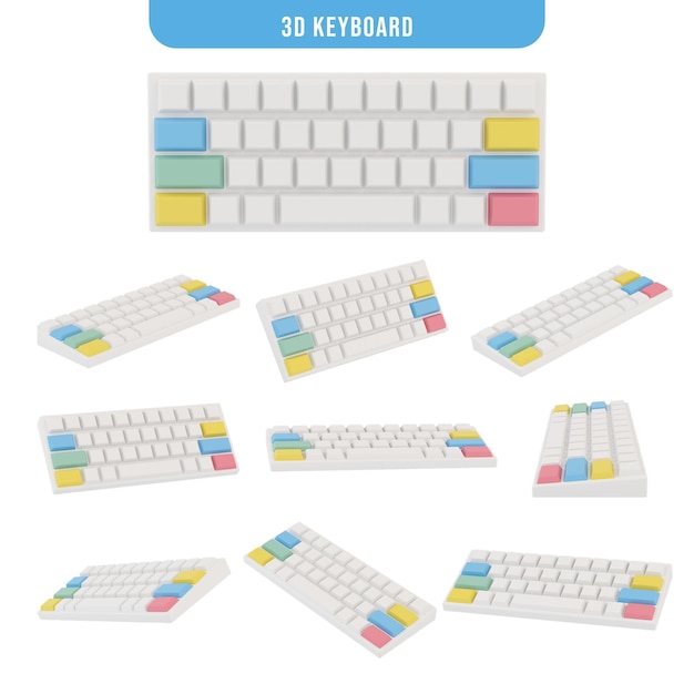 A white keyboard with a blue and yellow keypad
