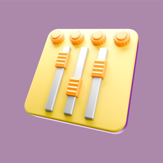 a yellow and orange audio mixer with a yellow button