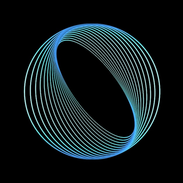 Abstract circular helix with gradient blue lines on black background
