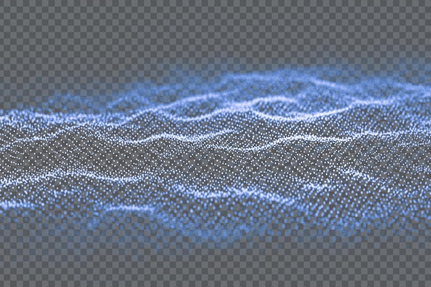 abstract digital wave composed of glowing particles and transparent background