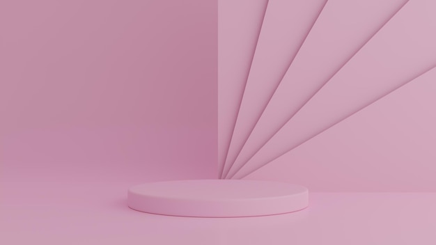 abstract geometry shape pink color podium on pink color background for product. minimal concept. 3d rendering
