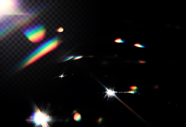 Abstract lens flare with rainbow effect on transparent background