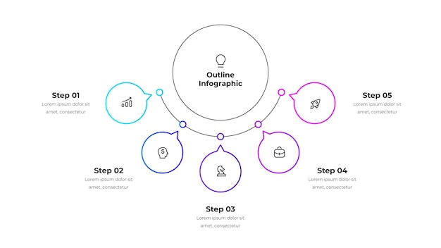 Abstract Outline Infographic with Circular 5 Steps and Minimalist Design