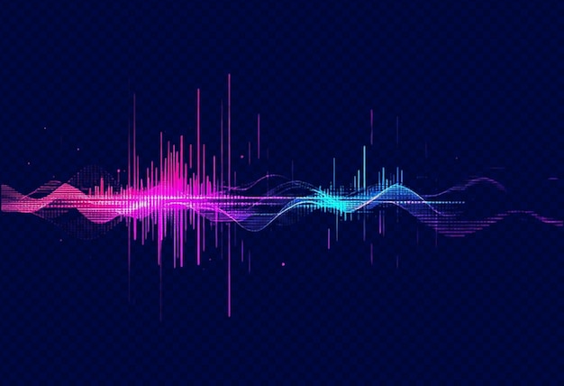 Abstract pink and purple wave with digital data flow isolated on transparent background