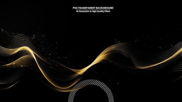 abstract shiny color gold wave design element with glitter effect on transparent background