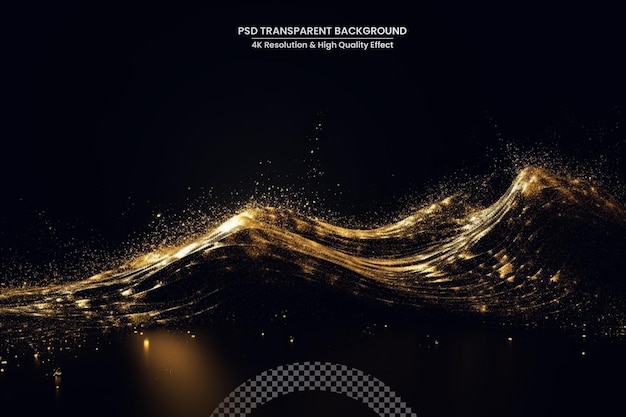 abstract shiny color gold wave design element with glitter effect on transparent background