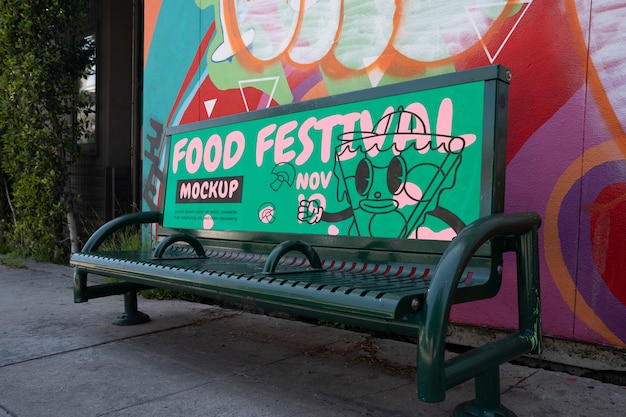 Advertising billboard mock-up for food with city landscape