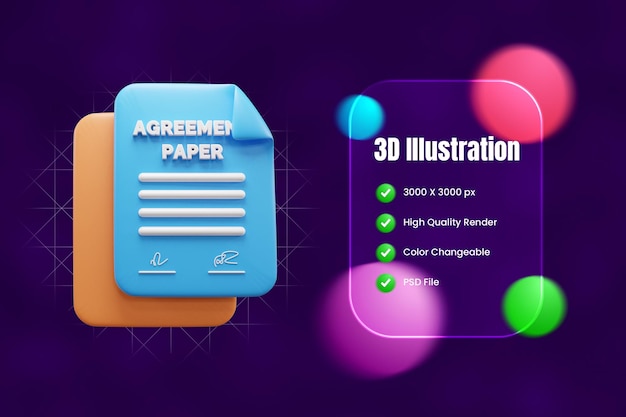 Agreement signing papers 3d Illustration contact paper 3d illustration