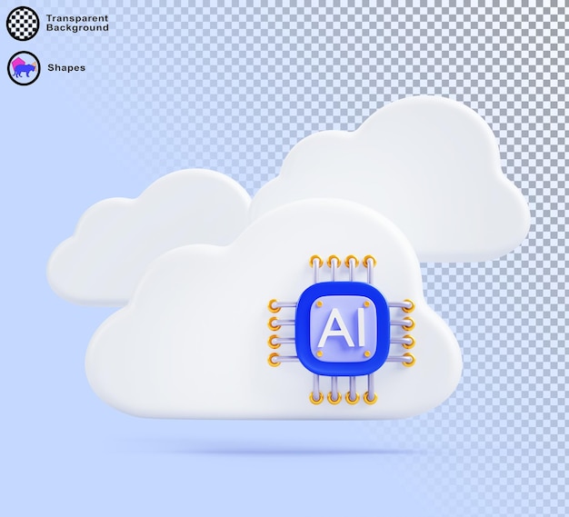AI clouds with chip in blue sky background 3d render Artificial intelligence service virtual gpu platform for cloud computing and big data storage Concept of innovation technology