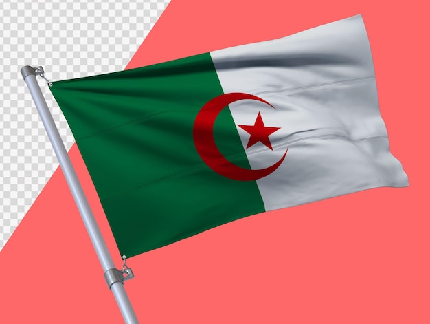 algeria flag in realistic 3d render transparent background high quality flag