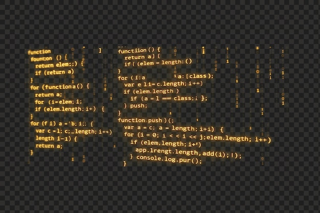 Amber Glowing Code Lines Digital Background Programming Javascript Functions image isolated PNG