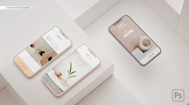 App look and feel presentation on three phones mockup. 